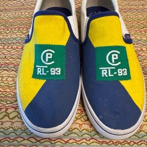 Polo by Ralph Lauren Blue and Yellow Landyn Slip-On Sneakers Size 4.5